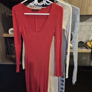 Red Ribbed Knit Dress
